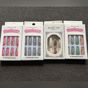 24pcs Coffin Press On Nails Silver French Fake Nails